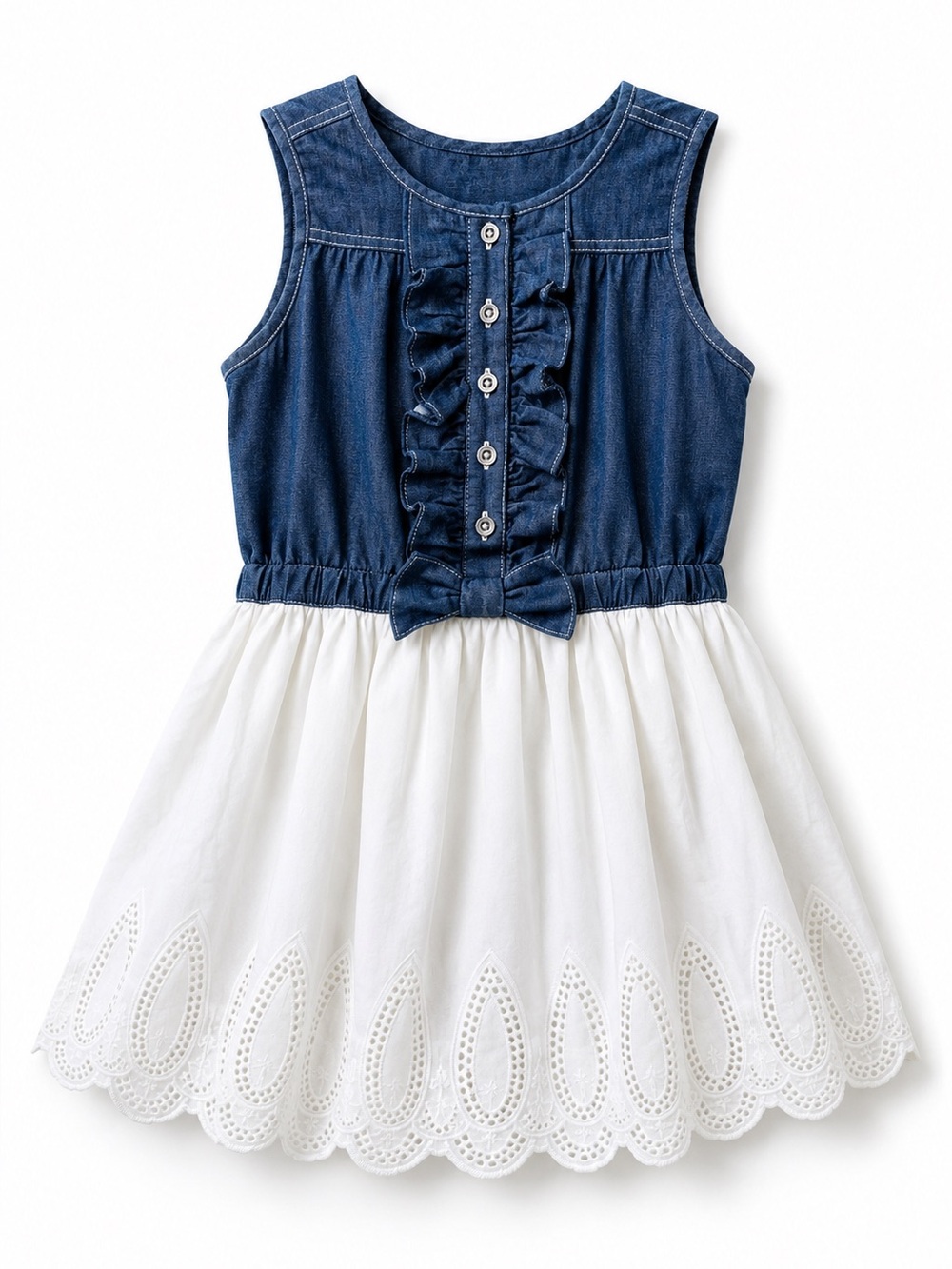 Calvin Klein Girls Chambray Eyelet Dress Size 7